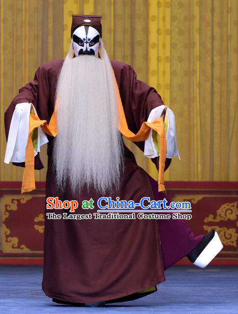 Yao Qi Chinese Peking Opera Elderly Male Garment Costumes and Headwear Beijing Opera Laosheng Apparels Old Man Clothing