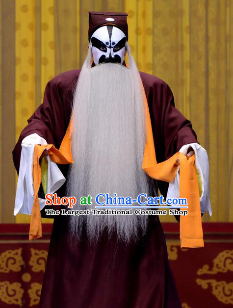 Ru Ji Chinese Peking Opera Elderly Male Garment Costumes and Headwear Beijing Opera Laosheng Apparels Old Man Clothing