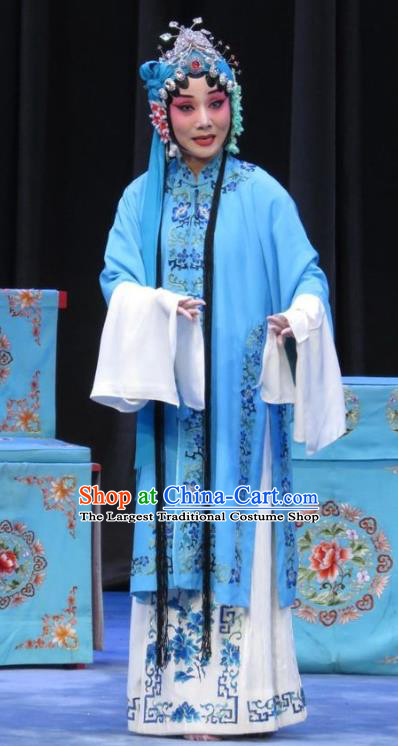 Chinese Ping Opera Hua Tan Blue Apparels Costumes and Headpieces Traditional Pingju Opera Zhou Ren Xian Sao Actress Dress Garment