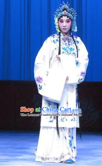 Chinese Ping Opera Hua Tan White Apparels Costumes and Headpieces Traditional Pingju Opera Zhou Ren Xian Sao Actress Dress Diva Garment