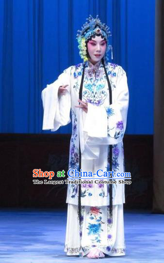 Chinese Ping Opera Hua Tan White Apparels Costumes and Headpieces Traditional Pingju Opera Zhou Ren Xian Sao Actress Dress Diva Garment