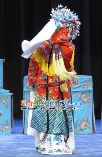 Chinese Ping Opera Hua Tan Apparels Costumes and Headdress Traditional Pingju Opera Zhou Ren Xian Sao Actress Red Dress Diva Garment
