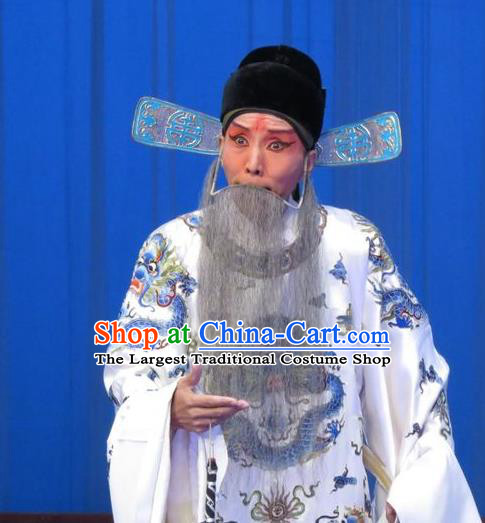 Zhou Ren Xian Sao Chinese Ping Opera Laosheng Costumes and Headwear Pingju Opera Apparels Clothing Official White Embroidered Robe