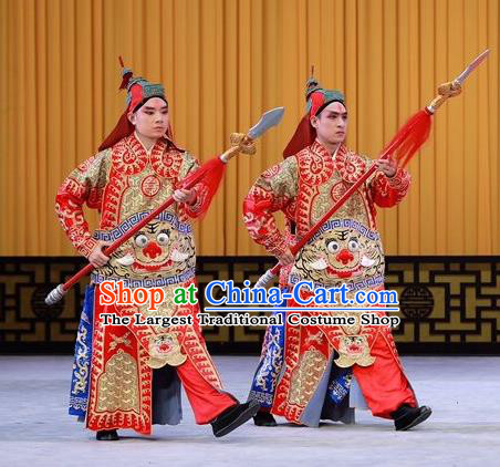 Xiang Jiang Hui Chinese Peking Opera Wusheng Armor Garment Costumes and Headwear Beijing Opera Martial Male Apparels Soldier Clothing