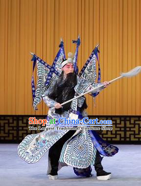 Xiang Jiang Hui Chinese Peking Opera General Kao Garment Costumes and Headwear Beijing Opera Military Officer Armor Suit with Flags Apparels Clothing