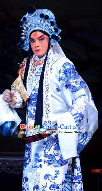 Di Qing Chinese Peking Opera General Garment Costumes and Headwear Beijing Opera Military Officer Apparels Young Male Takefu Clothing