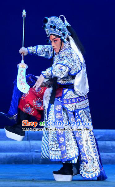 Di Qing Chinese Peking Opera Martial Actor Garment Costumes and Headwear Beijing Opera Takefu Apparels General Di Qing Armor Clothing