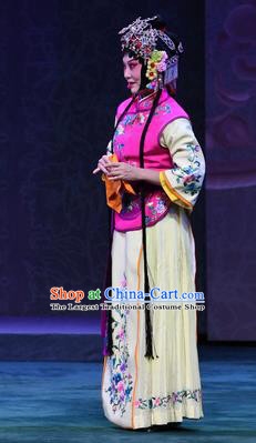 Chinese Beijing Opera Maidservant Xiao Hui Apparels Costumes and Headdress Love of Jade Hairpin Traditional Peking Opera Young Lady Dress Garment