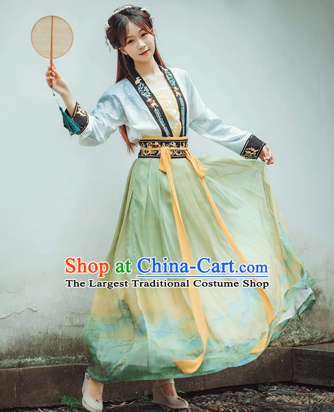 Chinese Ancient Young Lady Hanfu Dress Garment Traditional Ming Dynasty Historical Costumes Woman Apparels Complete Set