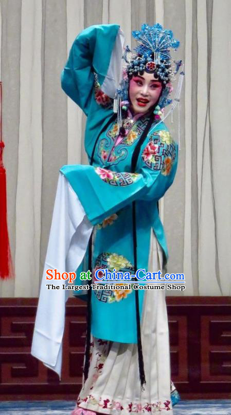 Chinese Ping Opera Diva Apparels Costumes and Headpieces Traditional Pingju Opera San Kan Yu Mei Hua Tan Princess Blue Dress Garment