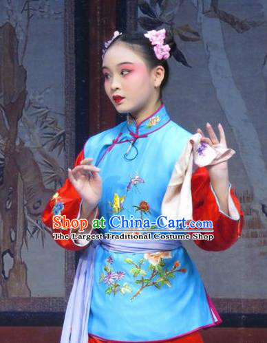 Chinese Ping Opera Maidservant Apparels Costumes and Headdress Traditional Pingju Opera Tao Li Mei Xiaodan Young Lady Dress Garment