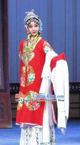 Chinese Ping Opera Bride Apparels Costumes and Headdress Traditional Pingju Opera Tao Li Mei Hua Tan Yuan Yuli Red Dress Garment