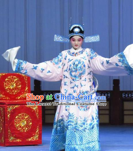 Tao Li Mei Chinese Ping Opera Scholar Zheng Shipeng Costumes and Hat Pingju Opera Xiaosheng Apparels Young Male Clothing