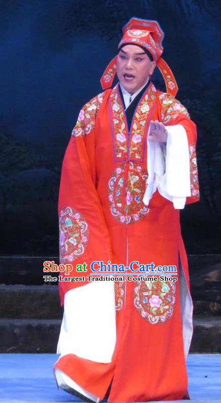 Pear Blossom Love Chinese Ping Opera Xiaosheng Niche Costumes and Hat Pingju Opera Scholar Meng Taoyuan Apparels Clothing