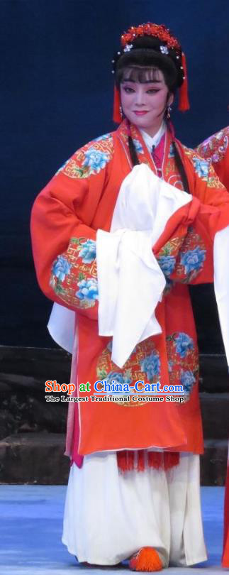 Chinese Ping Opera Bride Li Hua Apparels Costumes and Headpieces Traditional Pingju Opera Pear Blossom Love Diva Red Dress Garment