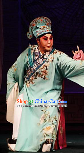 San Jie Lie Chinese Ping Opera Scholar Garment Costumes and Headwear Pingju Opera Young Male Apparels Xiaosheng Wang Dingbao Clothing