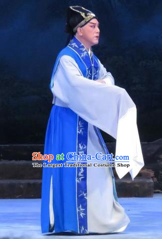 Pear Blossom Love Chinese Ping Opera Young Male Costumes and Hat Pingju Opera Merchant Qian Youliang Apparels Clothing