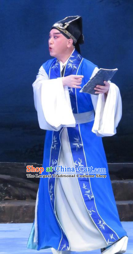 Pear Blossom Love Chinese Ping Opera Young Male Costumes and Hat Pingju Opera Merchant Qian Youliang Apparels Clothing