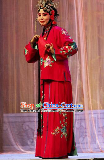 Chinese Ping Opera Young Female Apparels Costumes and Headpieces Selling Miaolang Traditional Pingju Opera Xiaodan Red Dress Garment