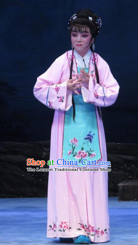 Chinese Ping Opera Embroidered Female Li Hua Apparels Costumes and Headpieces Traditional Pingju Opera Pear Blossom Love Actress Pink Dress Garment