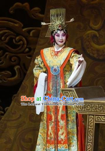 Chinese Beijing Opera Apparels Diva Wuzetian Costumes and Headdress The Purple Robe Story Traditional Peking Opera Empress Dress Queen Garment
