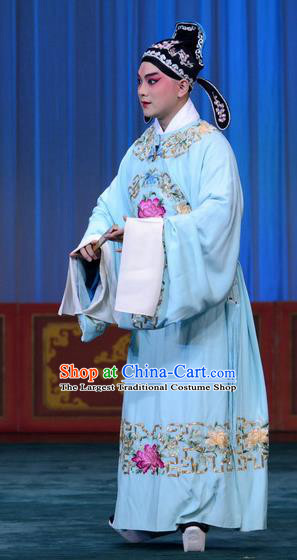 Xie Yaohuan Chinese Peking Opera Young Male Garment Costumes and Headwear Beijing Opera Xiaosheng Apparels Scholar Xie Zhongjv Clothing