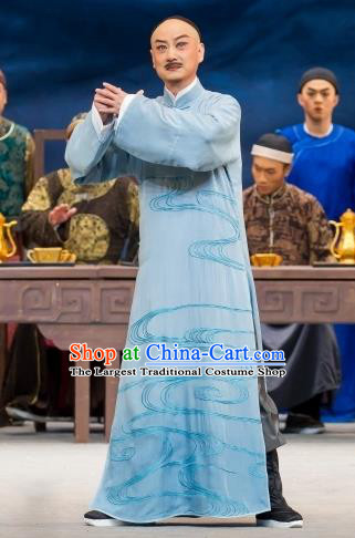 Jin Lv Qu Chinese Peking Opera Middle Age Male Garment Costumes and Headwear Beijing Opera Apparels Qing Dynasty Scholar Gu Zhenguan Clothing