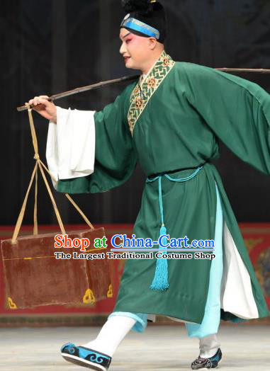 The Oil Vendor and His Pretty Bride Chinese Ping Opera Xiaosheng Garment Costumes and Headwear Pingju Opera Young Male Qin Zhong Green Apparels Clothing