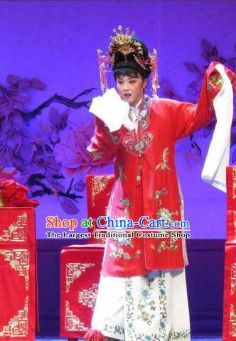 Chinese Ping Opera Actress Zhang Shangzhu Apparels Costumes and Headpieces Tell on Sargam Traditional Pingju Opera Diva Red Dress Garment
