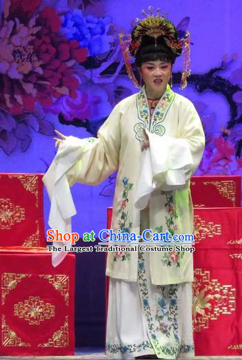 Chinese Ping Opera Huadan Zhang Saizhu Apparels Costumes and Headpieces Tell on Sargam Traditional Pingju Opera Young Female Yellow Dress Garment