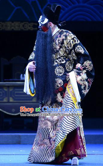 Da Song Zhong Yi Zhuan Chinese Ping Opera Laosheng Garment Costumes and Headwear Pingju Opera Elderly Male Bao Zheng Apparels Clothing