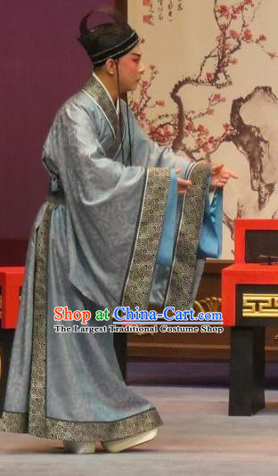 Southeast Fly the Peacocks Chinese Ping Opera Minister Garment Costumes and Headwear Pingju Opera Xiaosheng Jiao Zhongqing Apparels Scholar Clothing