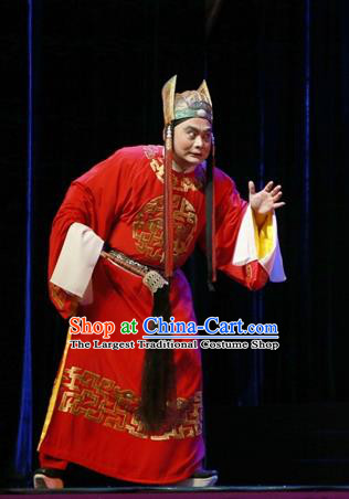Chinese Ping Opera Court Eunuch Palm Civet for Prince Costumes and Headwear Pingju Opera Official Red Apparels Clothing