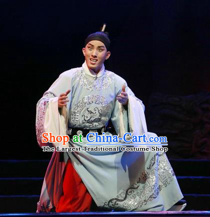 Chinese Ping Opera Young Male Apparels Palm Civet for Prince Costumes and Headwear Pingju Opera Eunuch Chen Lin Clothing