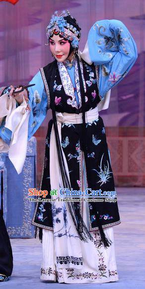 Chinese Beijing Opera Young Female Apparels Costumes and Headdress Han Yuniang Traditional Peking Opera Distress Maiden Dress Garment