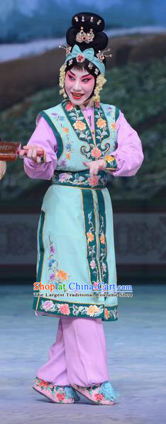 Chinese Beijing Opera Young Female Apparels Costumes and Headdress San Da Tao Sanchun Traditional Peking Opera Martial Woman Dress Garment