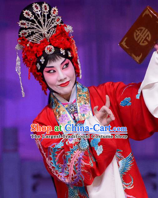 Chinese Beijing Opera Bride Wedding Apparels Costumes and Headdress San Da Tao Sanchun Traditional Peking Opera Hua Tan Red Dress Young Female Garment