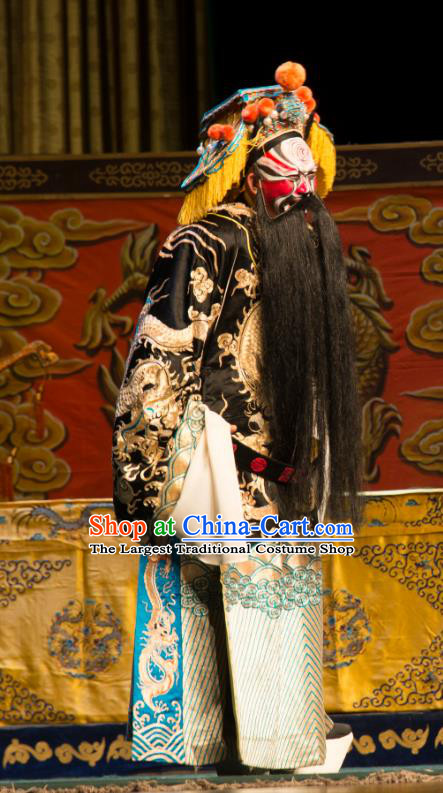 San Da Tao Sanchun Chinese Peking Opera Elderly Male Garment Costumes and Headwear Beijing Opera Laosheng Apparels Emperor Zhao Kuangyin Embroidered Robe Clothing