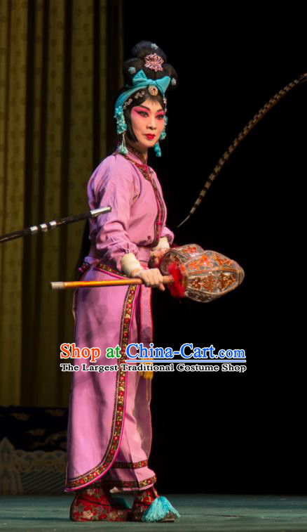 Chinese Beijing Opera Swordswoman Apparels Costumes and Headdress San Da Tao Sanchun Traditional Peking Opera Martial Female Dress Garment