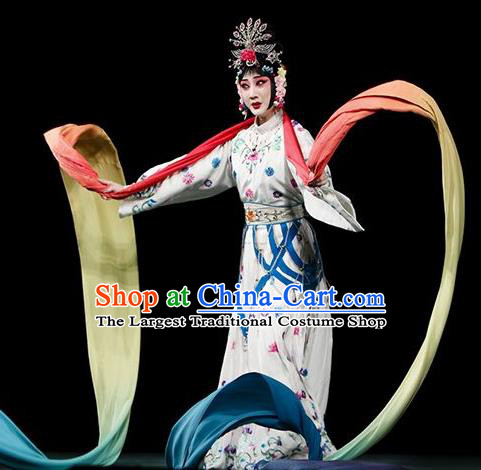 Chinese Beijing Opera Fairy Apparels Goddess Costumes and Headdress Petal Sprinkles From Heaven Traditional Peking Opera Actress Dress Garment