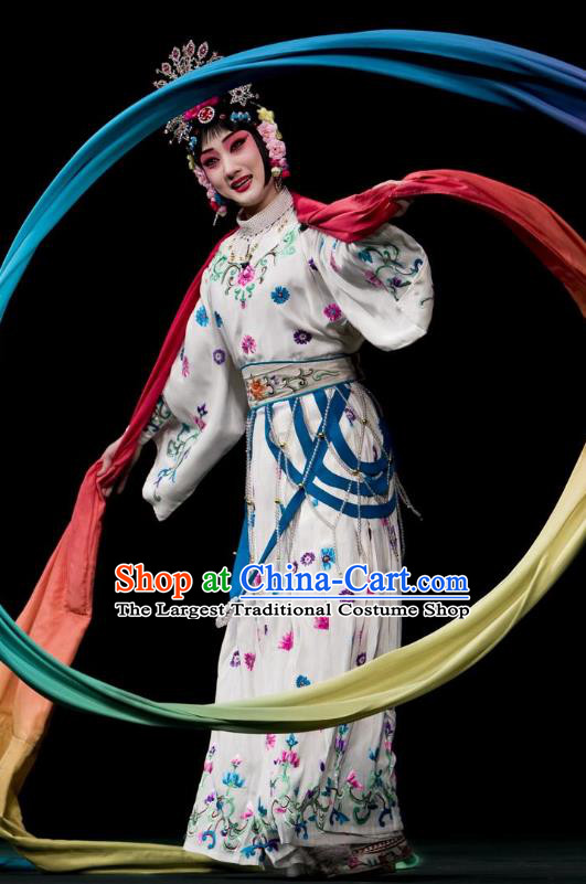 Chinese Beijing Opera Fairy Apparels Goddess Costumes and Headdress Petal Sprinkles From Heaven Traditional Peking Opera Actress Dress Garment