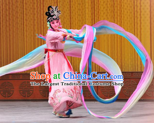 Chinese Beijing Opera Petal Sprinkles From Heaven Apparels Costumes and Headdress Traditional Peking Opera Actress Dress Goddess Garment