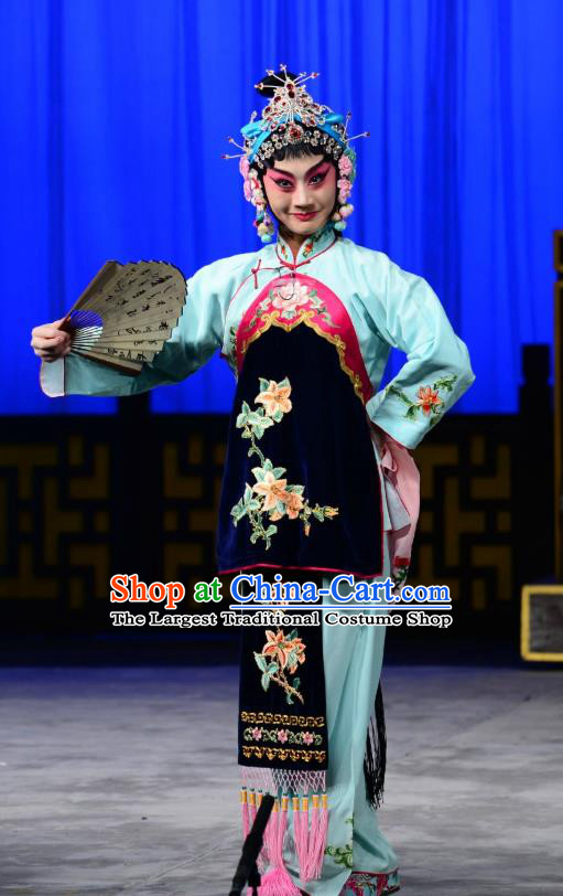 Chinese Beijing Opera Young Beauty Chen Xiuying Apparels Romance of the Iron Bow Costumes and Headpieces Traditional Peking Opera Hua Tan Dress Actress Garment