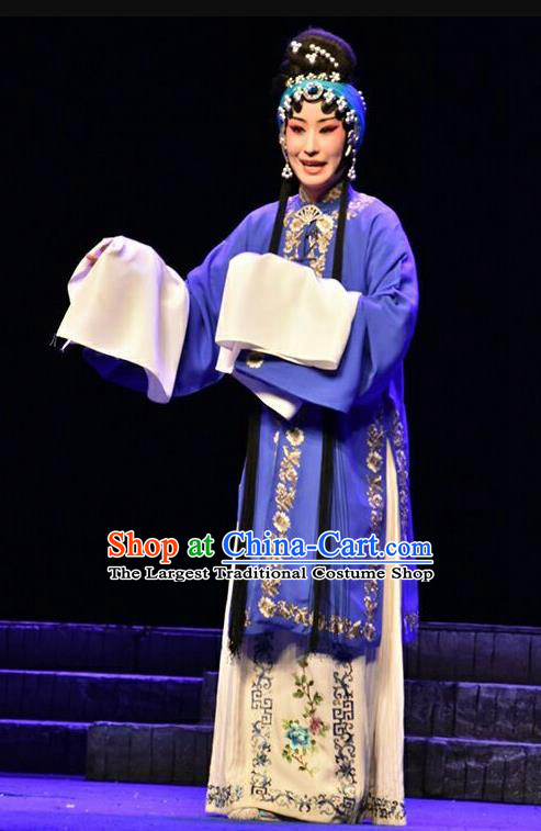 Chinese Beijing Opera Young Female Apparels Qing Tian Dao Costumes and Headpieces Traditional Peking Opera Actress Dress Distress Maiden Garment