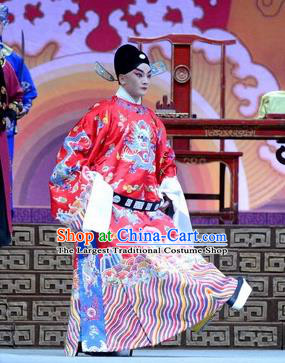 Tian Dao Xing Chinese Peking Opera Official Dong Hong Garment Costumes and Headwear Beijing Opera Xiaosheng Apparels Young Man Red Robe Clothing