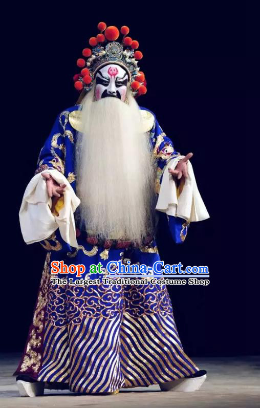 Jiu Jiang Kou Chinese Peking Opera Laosheng Garment Costumes and Headwear Beijing Opera General Zhang Dingbian Apparels Elderly Male Clothing