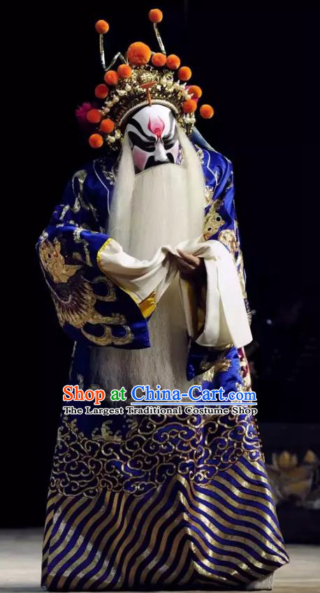 Jiu Jiang Kou Chinese Peking Opera Laosheng Garment Costumes and Headwear Beijing Opera General Zhang Dingbian Apparels Elderly Male Clothing