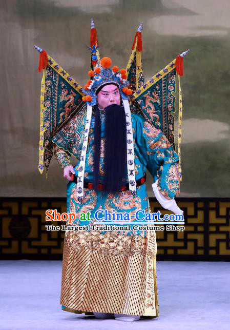 Jiu Jiang Kou Chinese Peking Opera General Garment Costumes and Headwear Beijing Opera Wusheng Apparels Martial Male Kao Armor Suit with Flags Clothing
