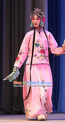 Chinese Beijing Opera Xiaodan Apparels Ba Zhen Tang Costumes and Headpieces Traditional Peking Opera Young Lady Chun Lan Pink Dress Garment