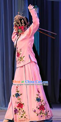 Chinese Beijing Opera Xiaodan Apparels Ba Zhen Tang Costumes and Headpieces Traditional Peking Opera Young Lady Chun Lan Pink Dress Garment